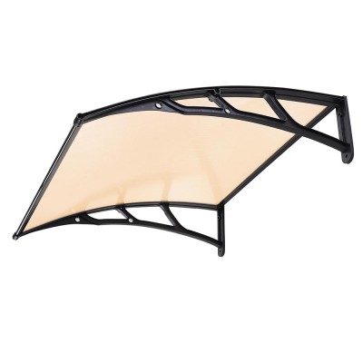 GHP Brown Polycarbonate Sheet Window Door Awning Sun Shade with Black ABS Brackets   